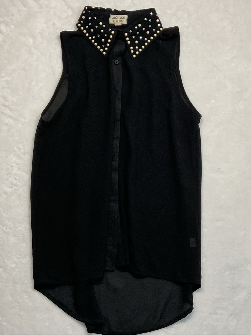Zenana Outfitters Black Sleeveless High-Low Studded Collar Dress
